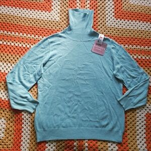 Angora Cashmere Blend Seafoam Blue Light Blue Turtleneck Sweater Brand New